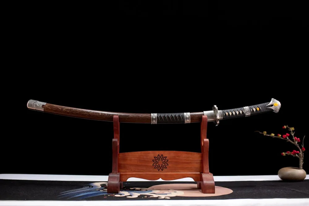 Horizontal laid closed rosewood ninja cosplay samurai sword