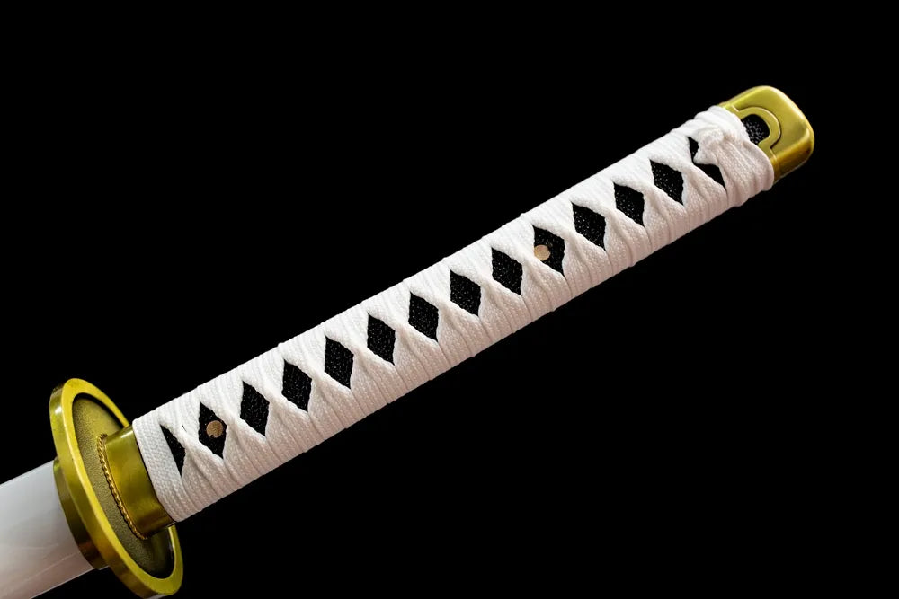 Full white ray‑skin woven tsuka sakura brass fittings full front shot