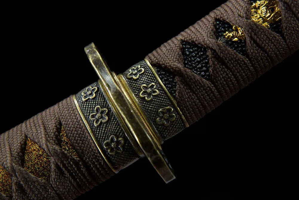 Fuchi collar closeup floral relief antique bronze ring fitting