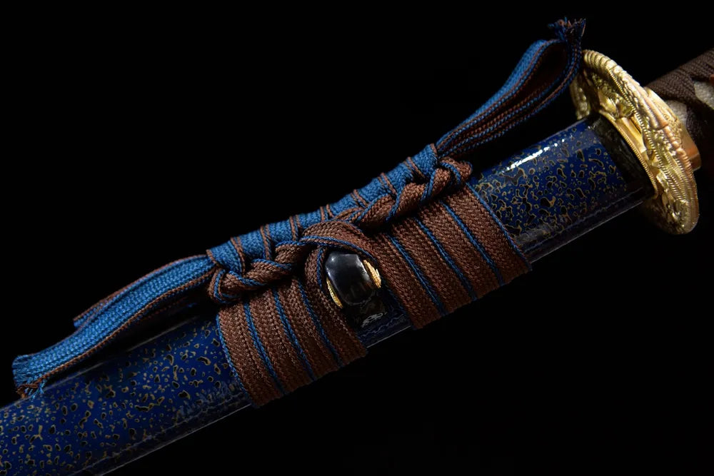 Blue brown mixed braided cotton sage cord close-up