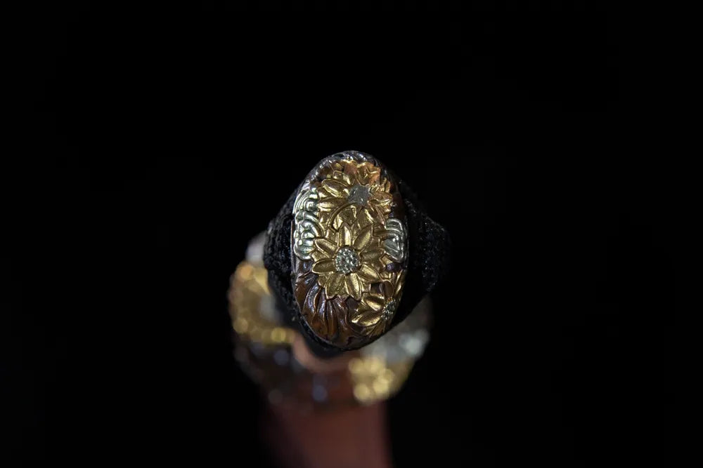 Kashira pommel cap embossed lotus sparrow brass terminal fitting