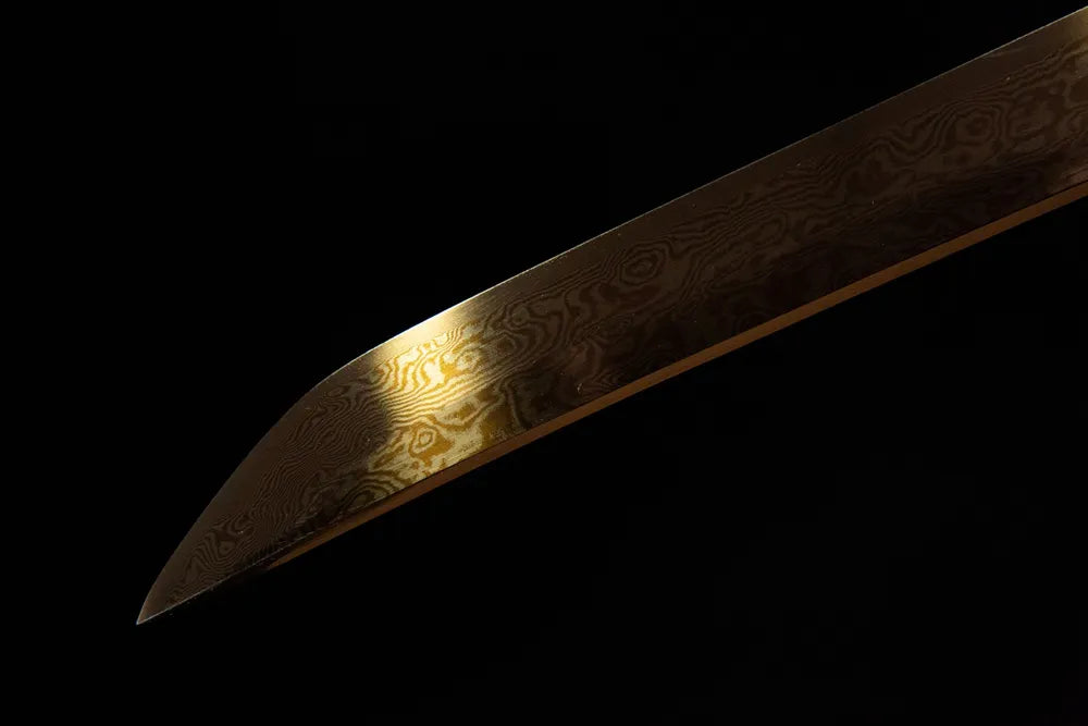 Middle blade detail continuous red wave temper grain polished T10 steel surface