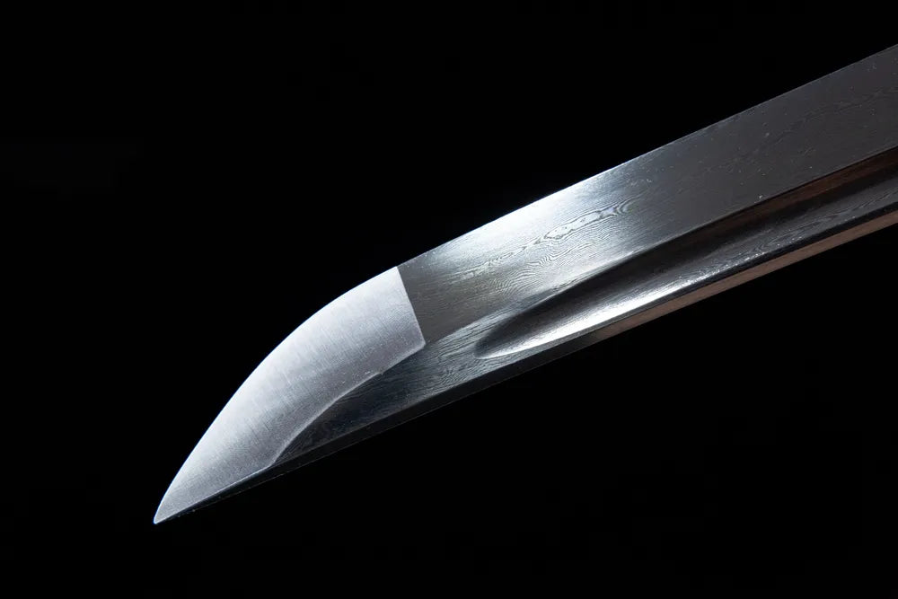Kissaki tip closeup plain matte sharp long tachi cutting edge