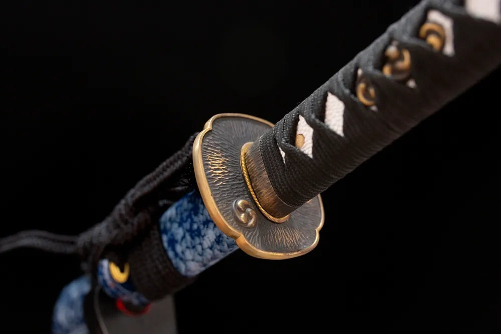 Reverse‑side star‑orbit‑meteor‑swirl carving star‑sky‑silver‑plated tsuba surface texture close‑up