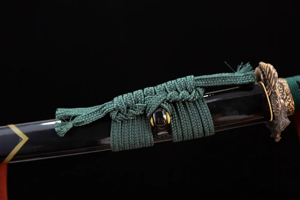 Thick moss‑olive mixed‑braided sageo cord aged‑teal‑bronze fitting macro close‑up