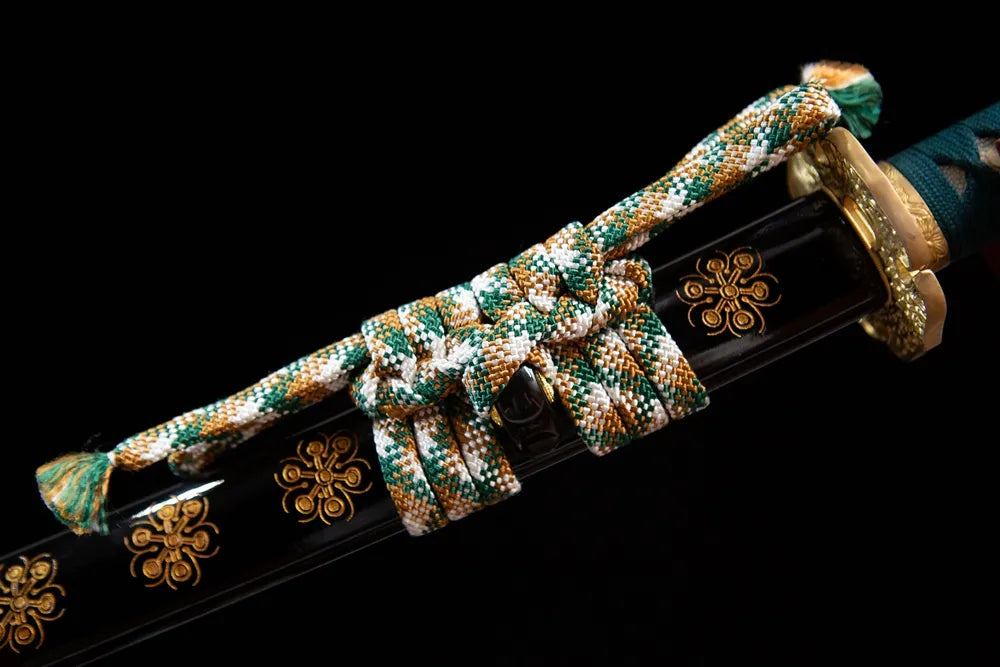 Green white gold mixed braided sage cord close-up