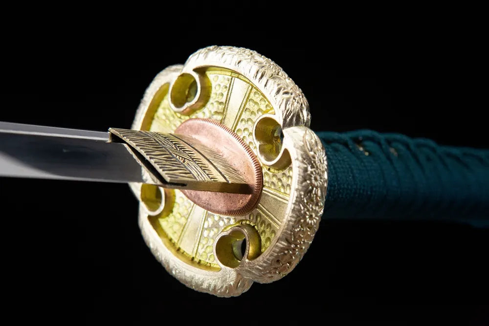 Front side hollow multi-floral carved gilded brass round hand guard