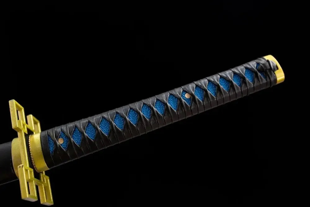 Full light‑blue woven tsuka ice‑white mist themed fittings full front shot
