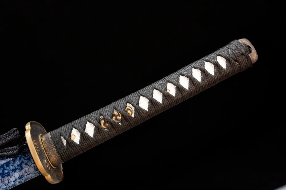 Full space‑blue‑black woven ito tsuka star‑sky‑silver‑plated comet‑meteor‑trail‑relief fittings complete front shot