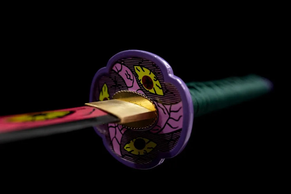 Front multi‑eye demon‑pattern purple alloy upper‑rank‑one hand‑guard close‑up