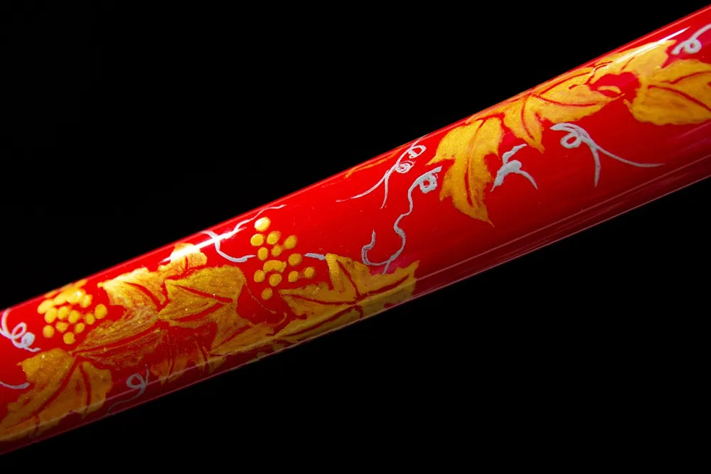 Mid amber lacquer hand-painted maple leaf texture