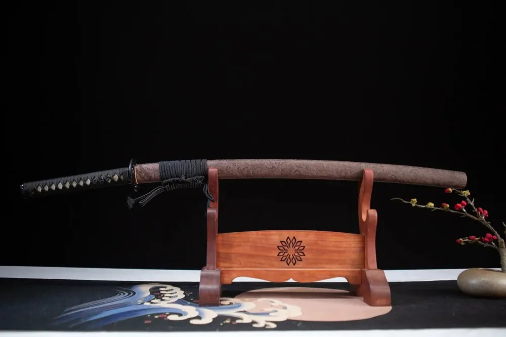 Horizontal laid complete sheathed vintage katana