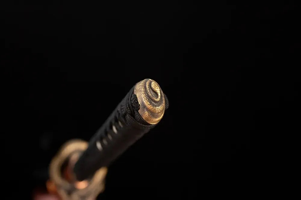 3D‑sculpted octagonal‑coiled‑serpent antique‑copper pommel‑cap detail shot