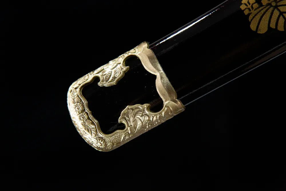 Bottom saya closeup hollow floral gilded brass sheath end cap