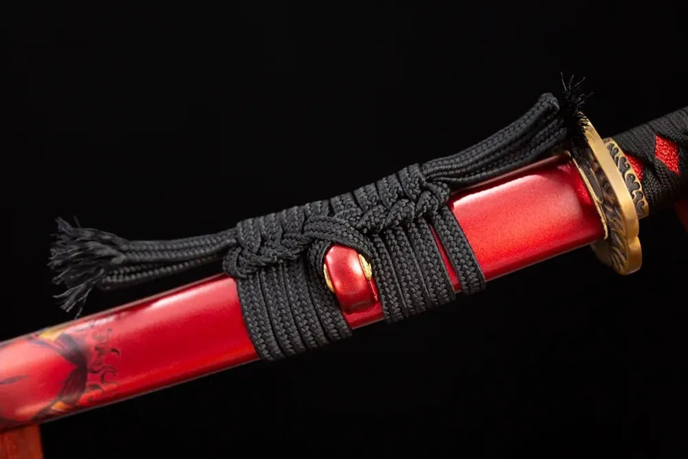 Thick black‑heavy‑braided sageo cord brass‑gilded fitting macro close‑up