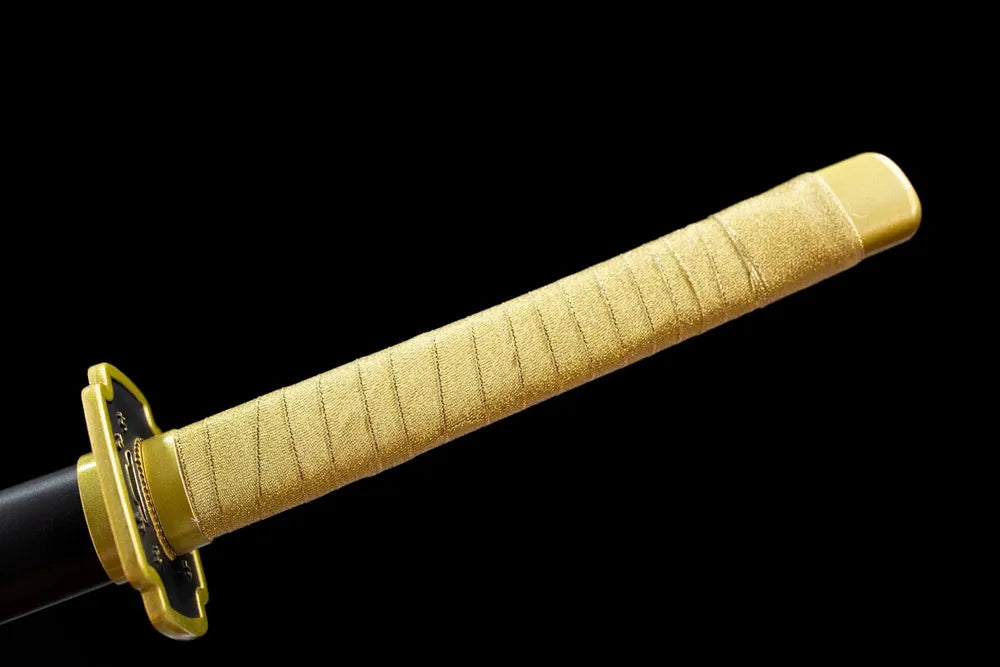 Full golden woven tsuka engraved golden alloy fittings complete front shot