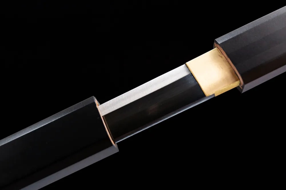 Black blade half unsheathed close-up image