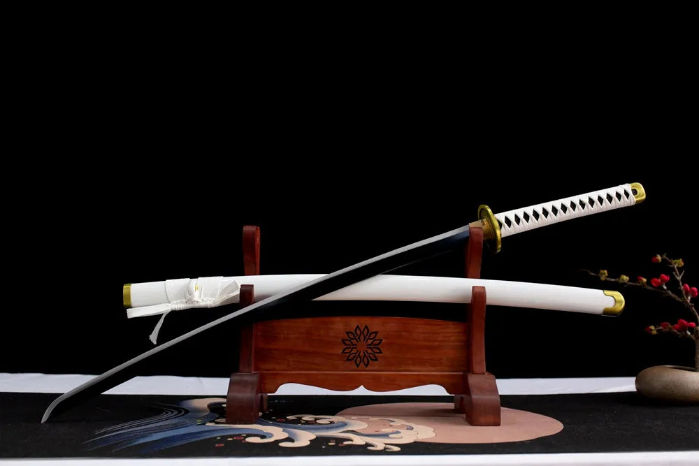 Slanted upright drawn One Piece Wado Ichimonji sword shelf front view
