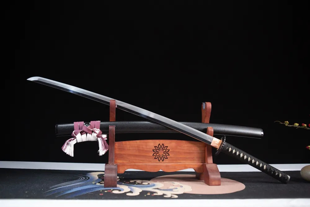 45 angle open full size matte black yakuza katana