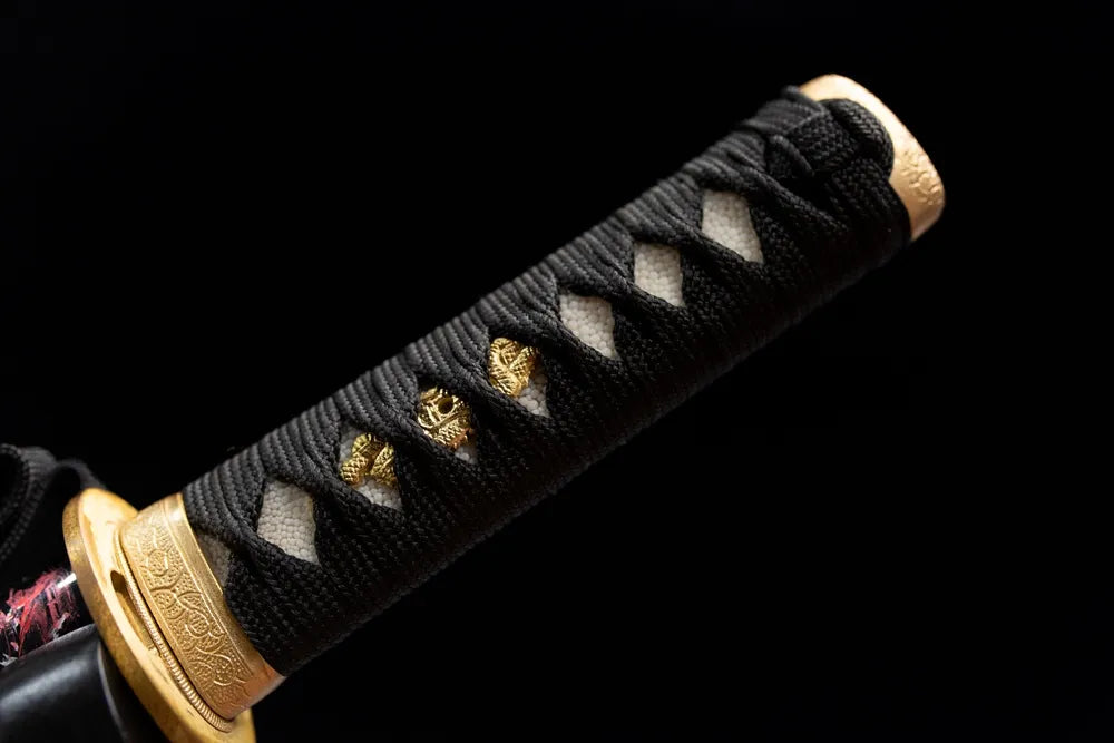 Full black woven tsuka golden mini fittings front full shot