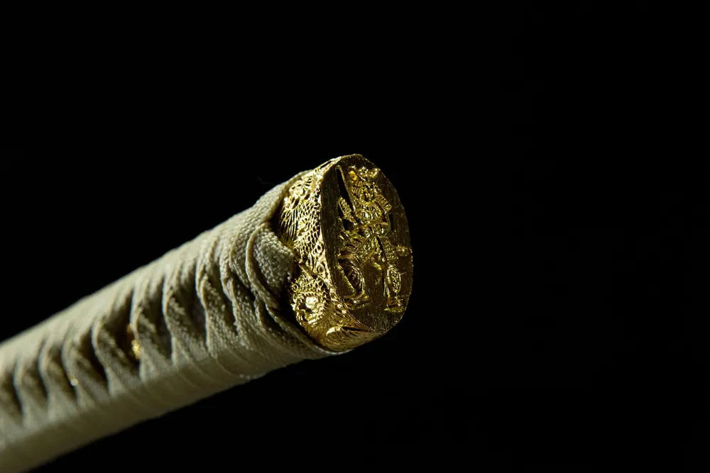 Kashira pommel cap full 3D carved gilded dragon copper terminal cap	