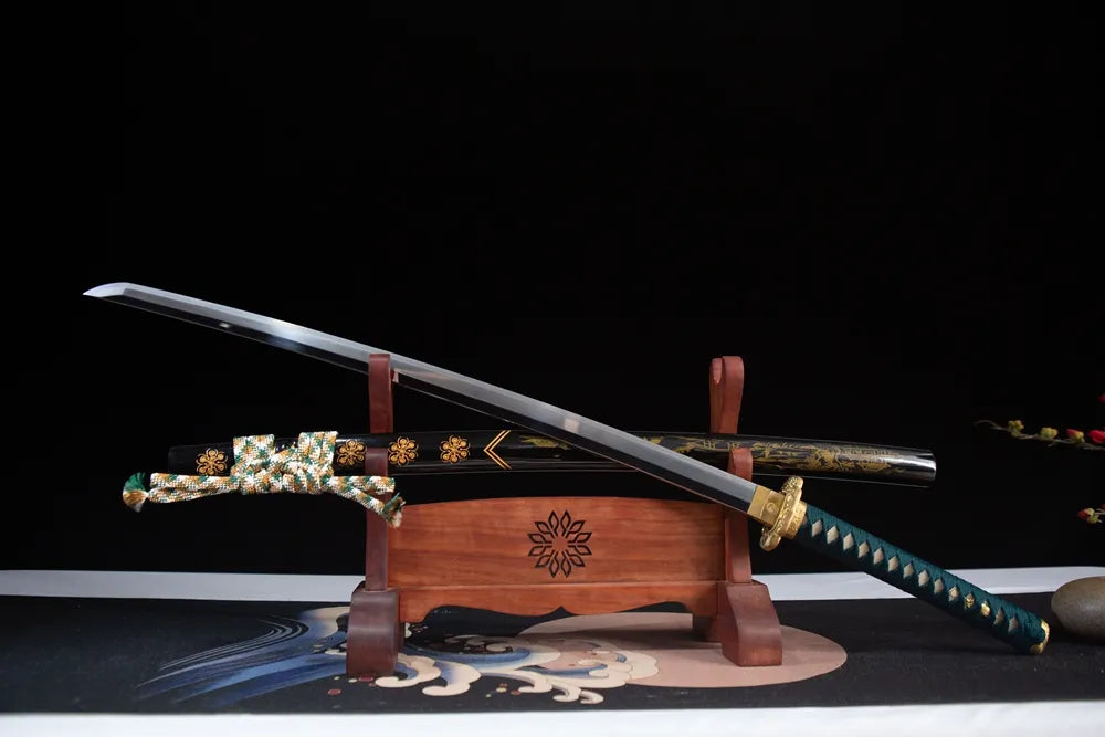 45 angle open full size dark green wrapped katana