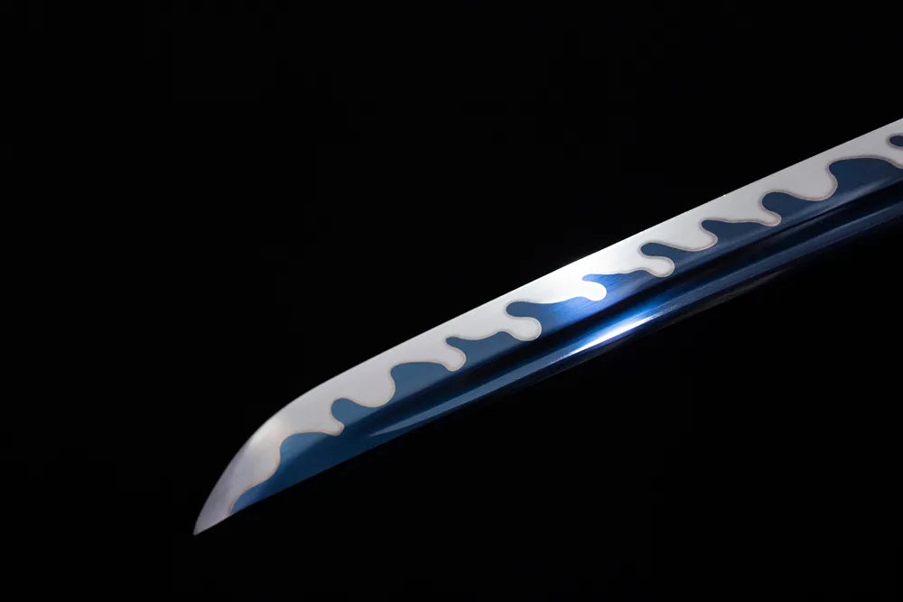 Classic functional katana‑style kissaki tip of Battle‑Frenzy‑Katana blade close‑up view