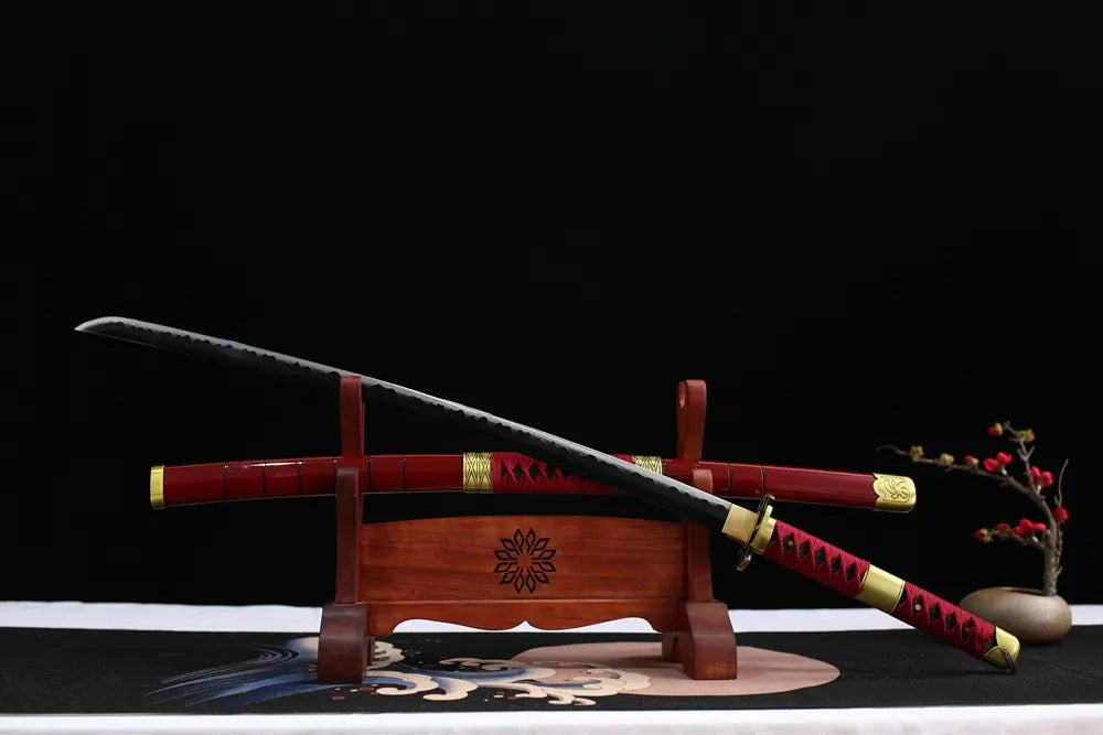 45‑angle open full‑size zoro cursed demon katana two‑layer wood stand