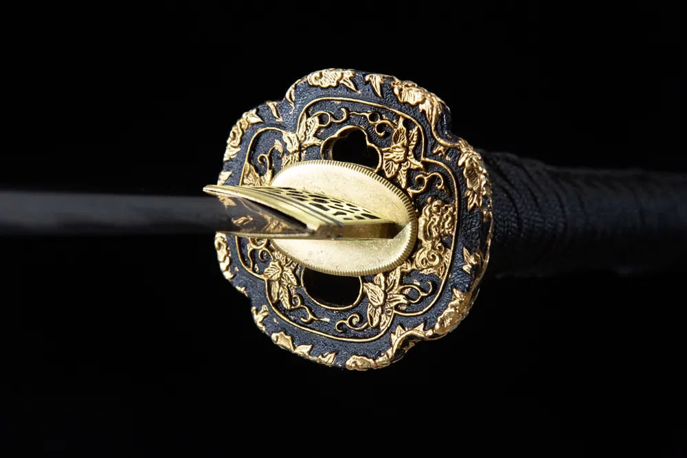 Front side hollow mantis floral carved golden brass hand guard