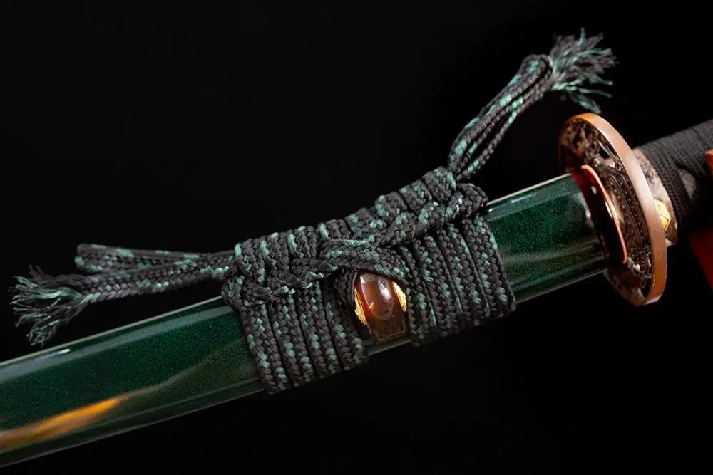 Thick heavy‑coarse‑cotton‑braided sageo cord copper‑gilt‑silver‑plated fitting macro close‑up