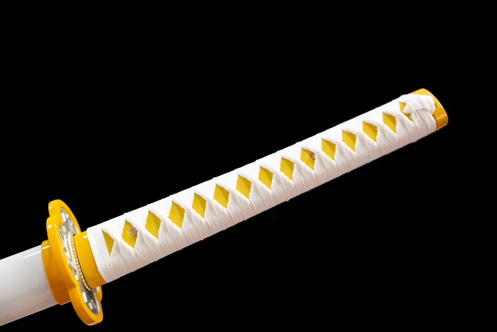 Full white woven tsuka flower‑shape golden‑trim zinc‑alloy fittings complete front shot