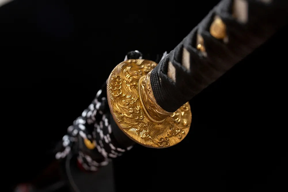 Reverse‑side star‑orbit‑meteor‑swirl carving star‑sky‑silver‑plated tsuba surface texture close‑up