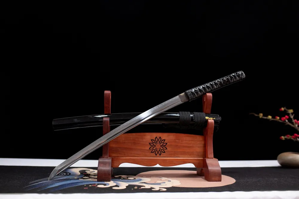 Black Dragon Wakizashi – T10 Choji Hamon All Matte Black Mini Side Samurai Wakizashi