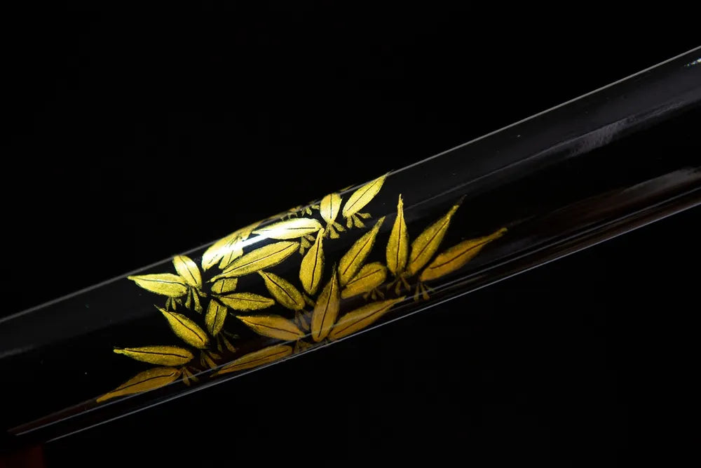 Mid golden bamboo hand-painted black lacquer sheath