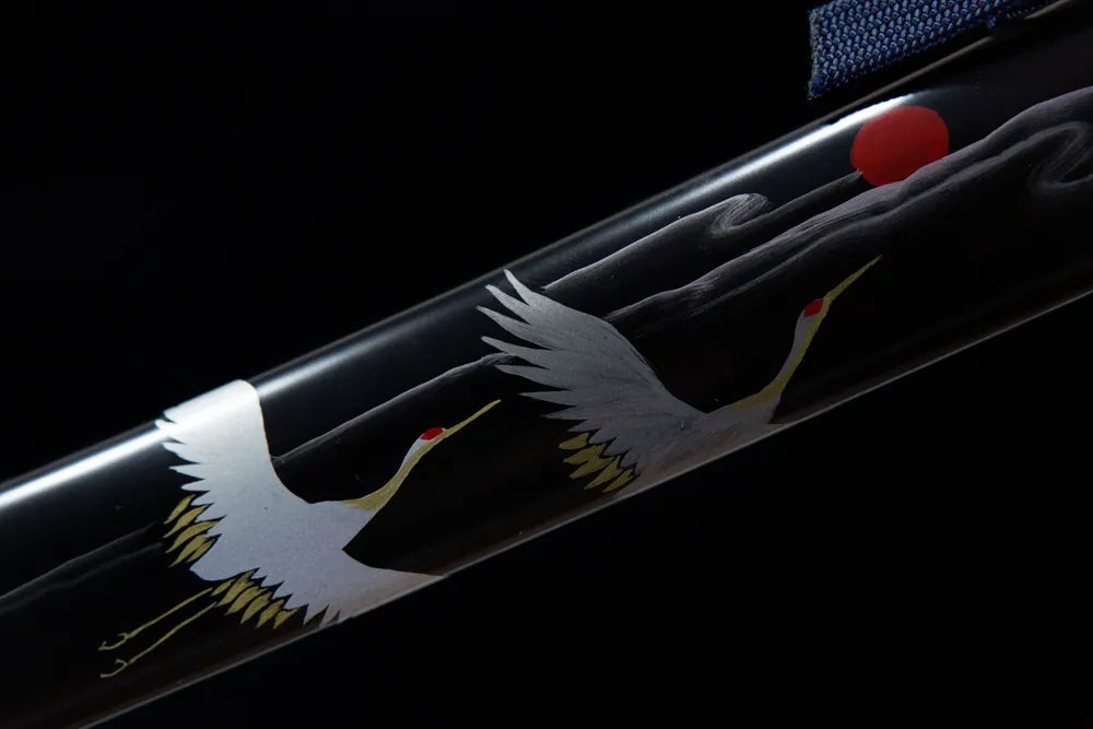 Mid saya detail hand painted botanical lacquer solid wood + cow horn kurikata hardware