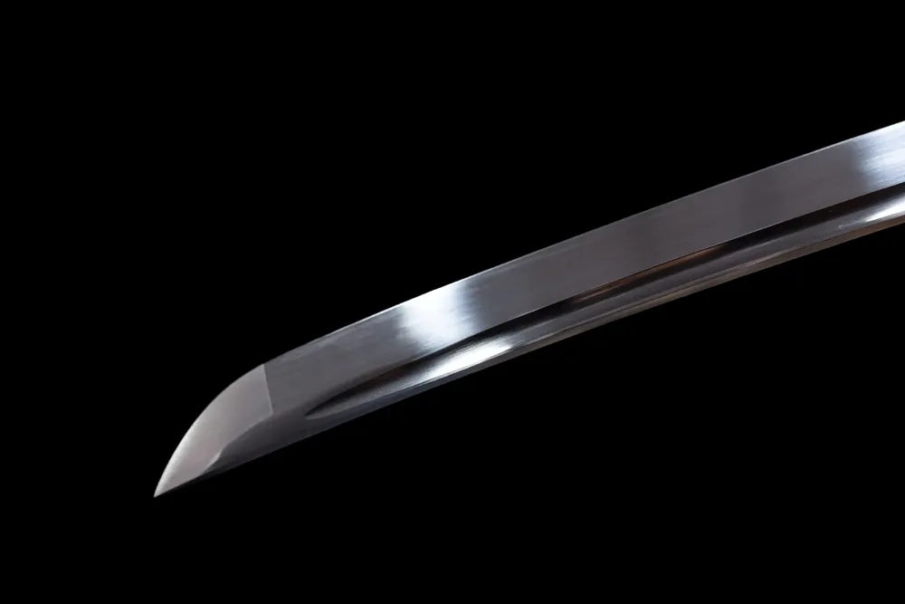Classic long‑style tachi kissaki tip of Mitsuhide‑Akechi‑Tachi blade close‑up view