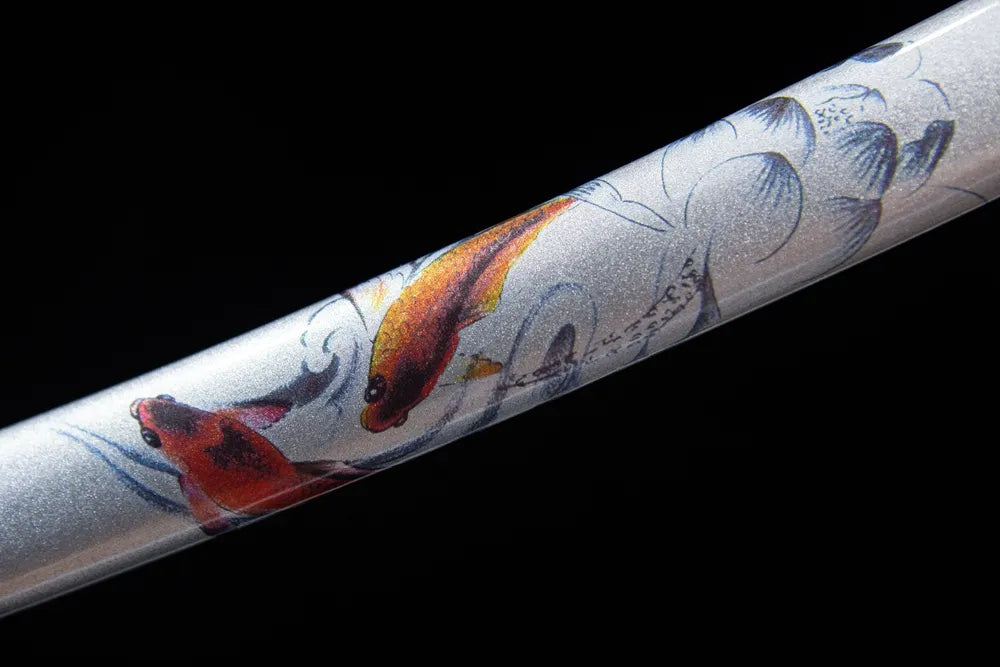 Mid silver lacquer koi carp print sheath texture