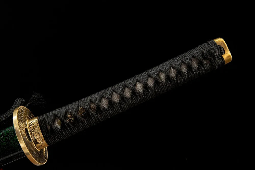 Full imogata tsuka front view genuine ray skin plain copper fuchi kashira