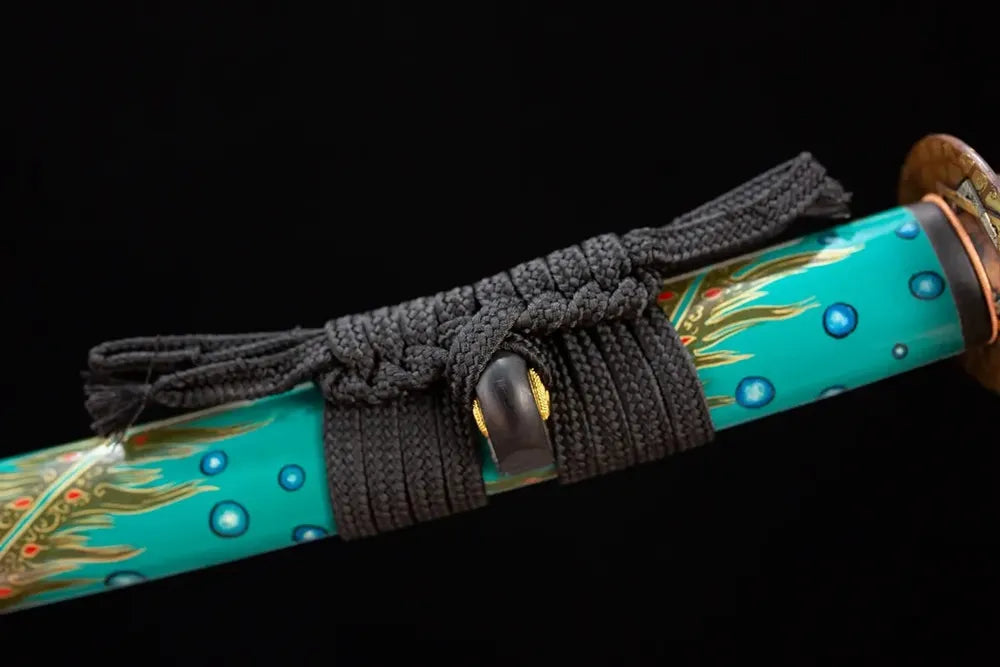Thick black heavy‑braided sageo cord gold‑silver‑plated copper fitting macro close‑up
