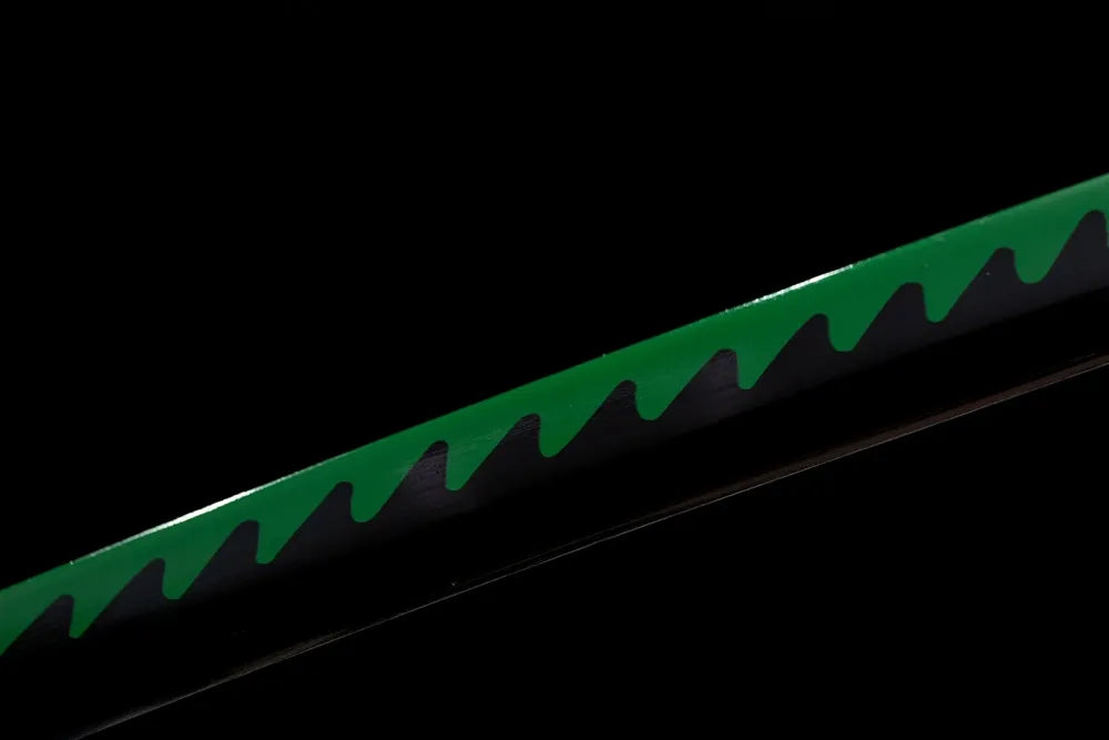 Mid‑section jagged wind‑gust decorative printed steel blade surface texture shot