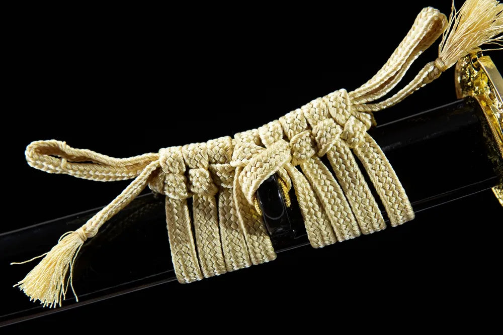 Dark red thick woven cotton sageo cord tied on copper saya ring