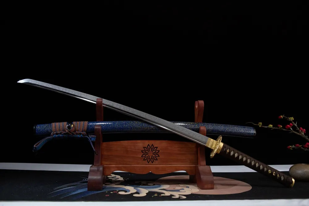 45 angle open full size golden prawn katana display
