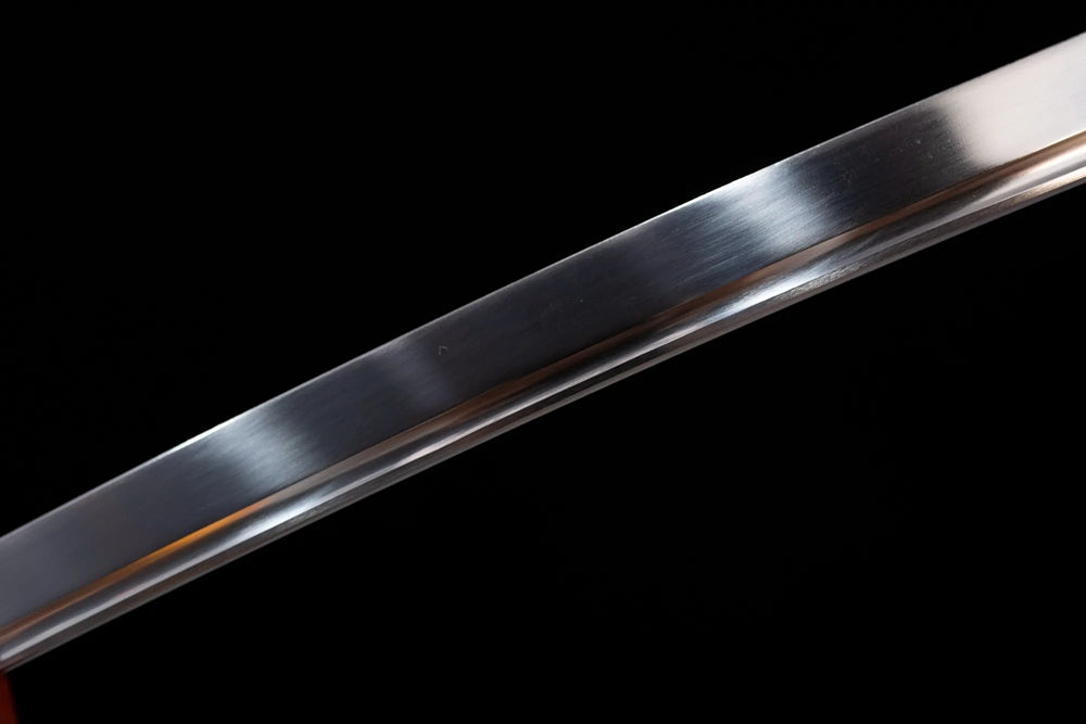Mid‑section plain‑surface polished clean steel katana blade surface close‑up shot