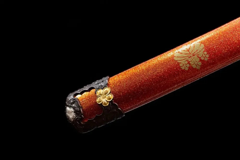 Bottom orange glitter saya gold‑silver‑plated copper kojiri end‑cap close‑up