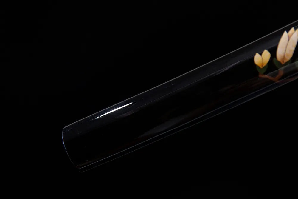 Bottom speckled black wood peach flower saya end cap