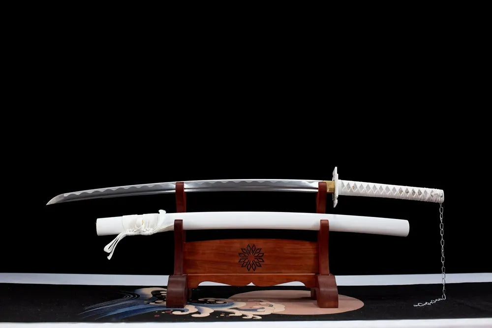 Tensa Zangetsu Katana – BLEACH Ichigo T10 Black Wave Hamon Square Tsuba Red Ray Tsuka Black Saya Anime Sword