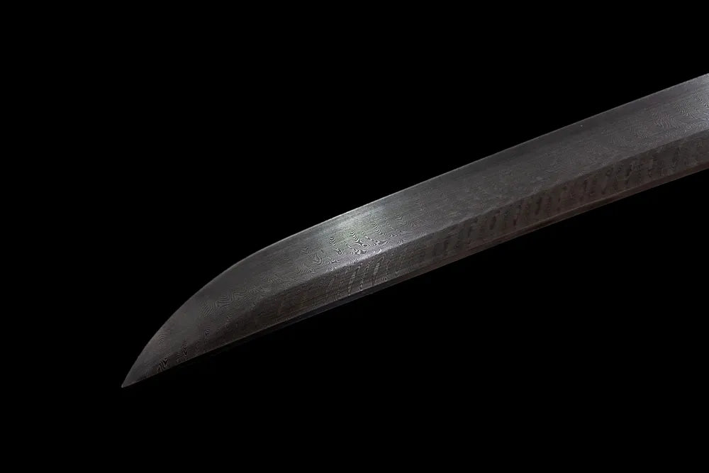 Authentic historical tachi‑style kissaki tip of Tachi‑Fukushima‑Masanori blade close‑up view