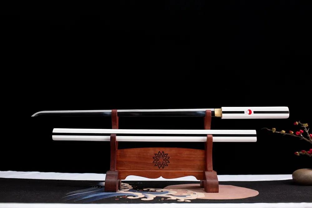 Flat display full straight white Naruto replica blade