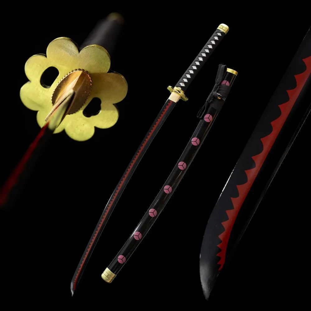 Zoro Shusui black blade katana drawn blade matte black saya full black background studio shot