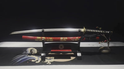 A golden and red katana